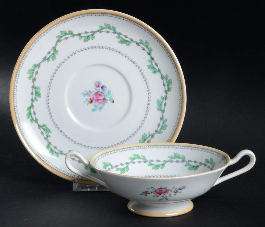 Portabello Green Footed Cream Soup Bowl & Saucer Set by Spode-1