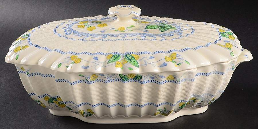 Primrose Blue and Yellow Oval Covered Vegetable by Spode-1