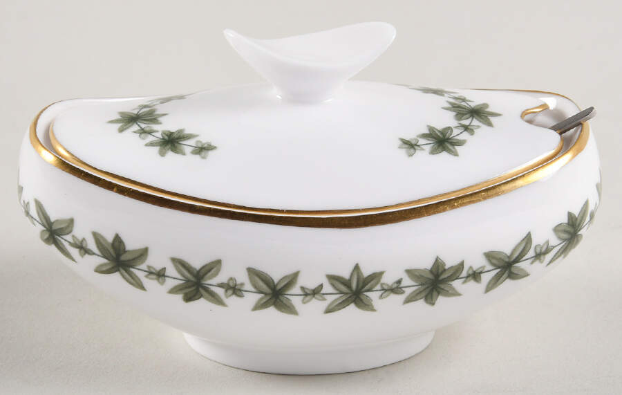 Provence (YC843, Green Leaves) Mustard Jar & Lid by Spode-1