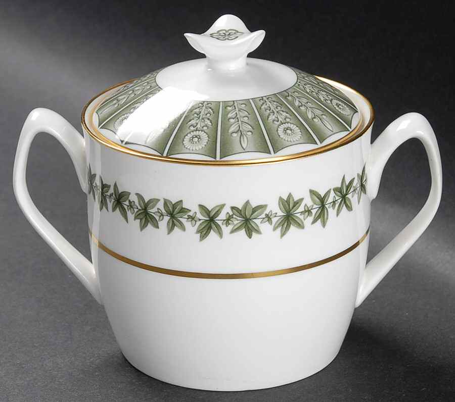 Provence (YC843, Green Leaves) Sugar Bowl & Lid by Spode-1