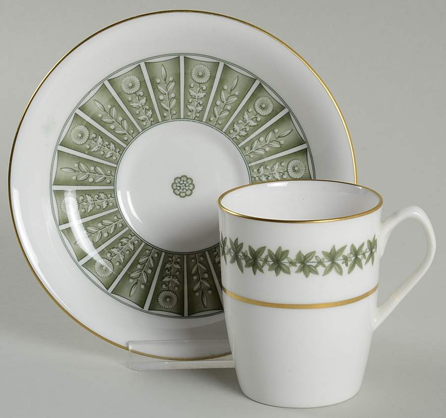 Provence (YC843, Green Leaves) Flat Demitasse Cup & Saucer Set by Spode-1