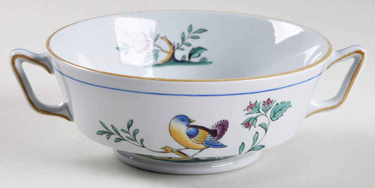 Queen's Bird (Y4973, Blue Gray Body) Footed Cream Soup Bowl by Spode-1
