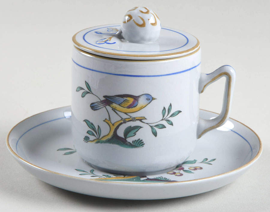 Queen's Bird (Y4973, Blue Gray Body) 3-Piece Pot de Creme with Underplate by Spode-1