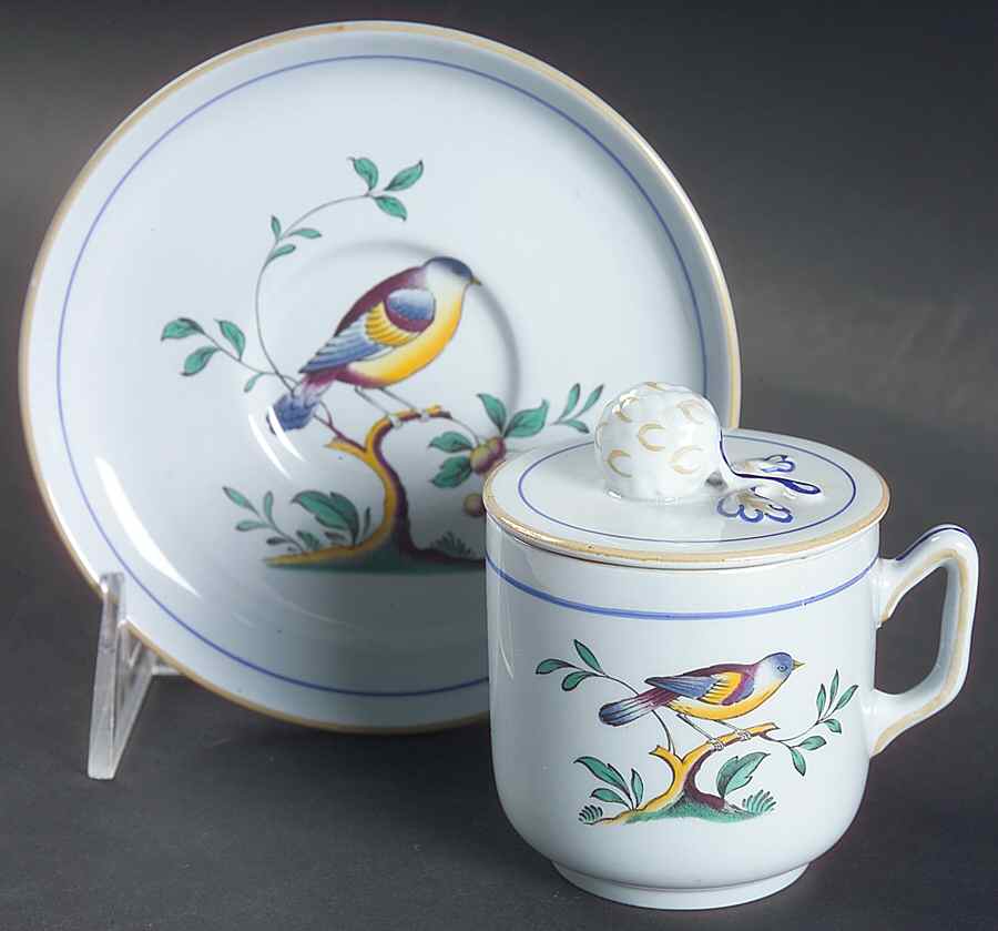 Queen's Bird (Y4973, Blue Gray Body) 2 Pc Pot de Creme w/Lid & Base by Spode-1