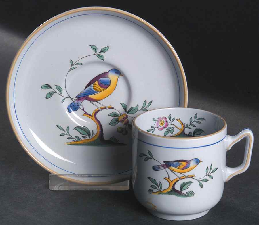 Queen's Bird (Y4973, Blue Gray Body) Flat Demitasse Cup & Saucer Set by Spode-1