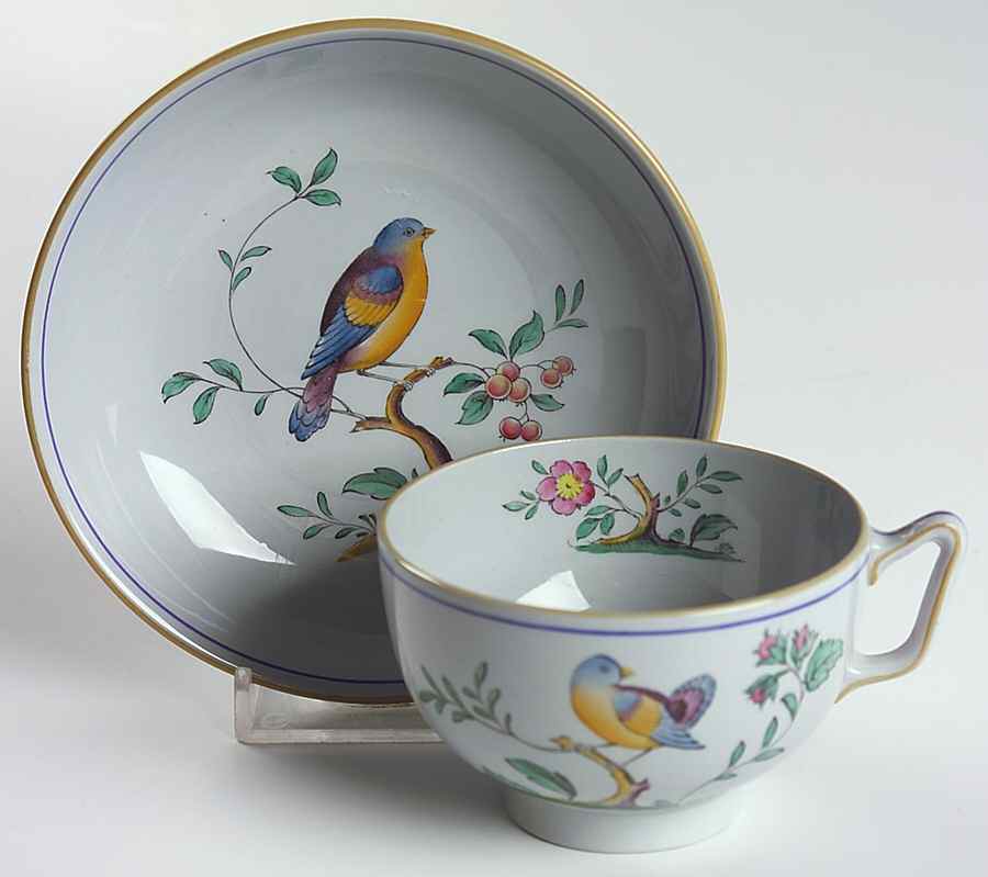 Queen's Bird (Y4973, Blue Gray Body) Canton Shape Footed Cup & Saucer Set by Spode-1