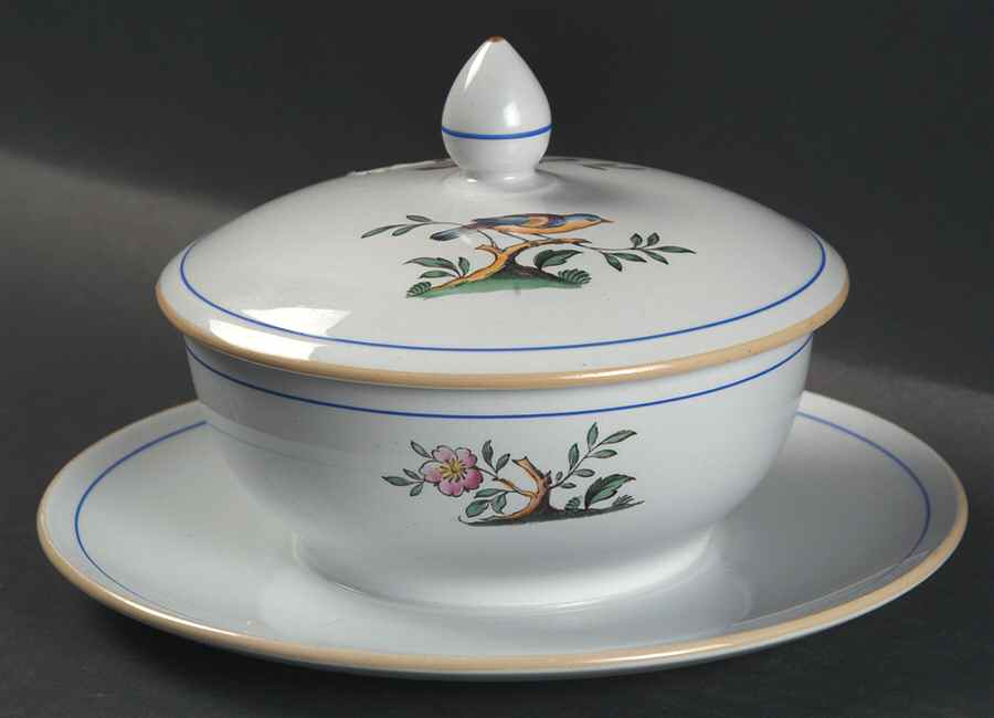 Queen's Bird (Y4973, Blue Gray Body) Round Covered Butter with Attached Underplate by Spode-1