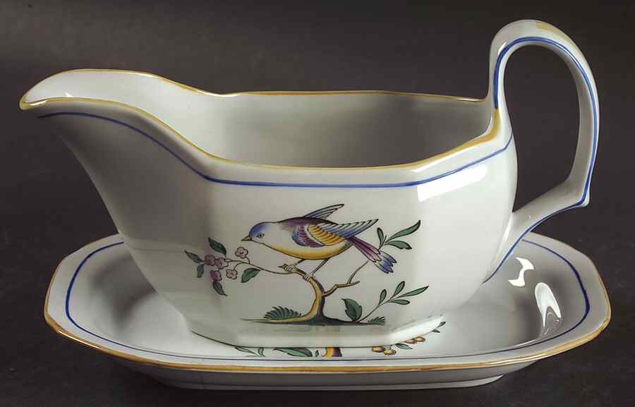 Queen's Bird (Y4973, Blue Gray Body) Gravy Boat & Underplate/Relish by Spode-1