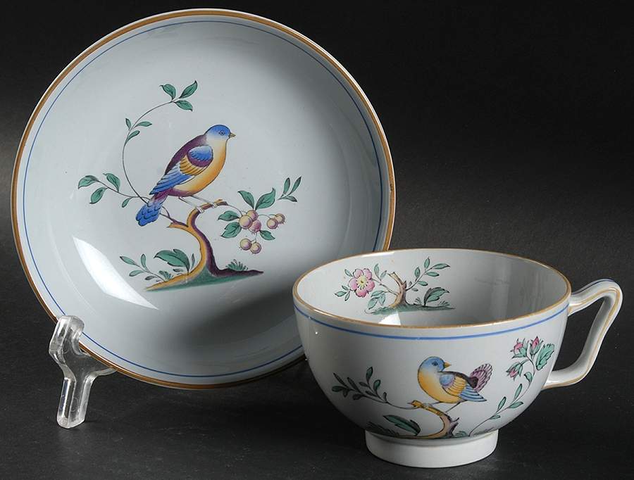 Queen's Bird (Y4973, Blue Gray Body) Canton Shape Footed Cup & Saucer Set by Spode-1