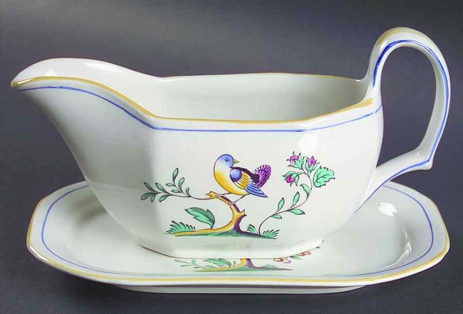 Queen's Bird (Imperial Ware, Cream Body) Gravy Boat & Underplate by Spode-1