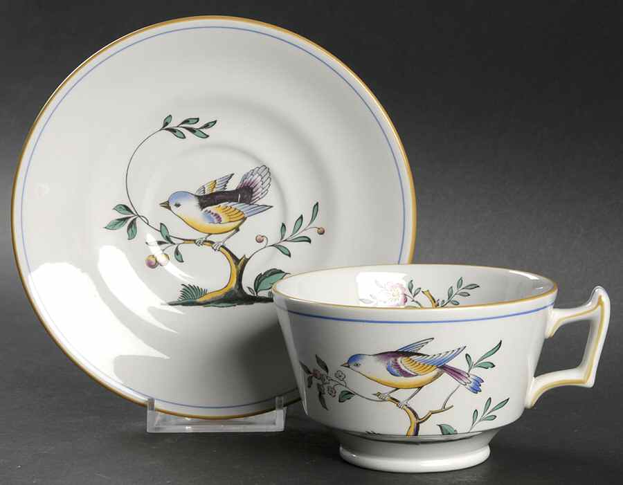 Queen's Bird (Imperial Ware, Cream Body) London Shape Footed Cup & Saucer Set by Spode-1