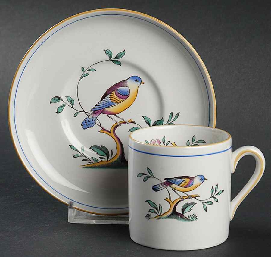 Queen's Bird (Imperial Ware, Cream Body) Flat Demitasse Cup & Saucer Set by Spode-1