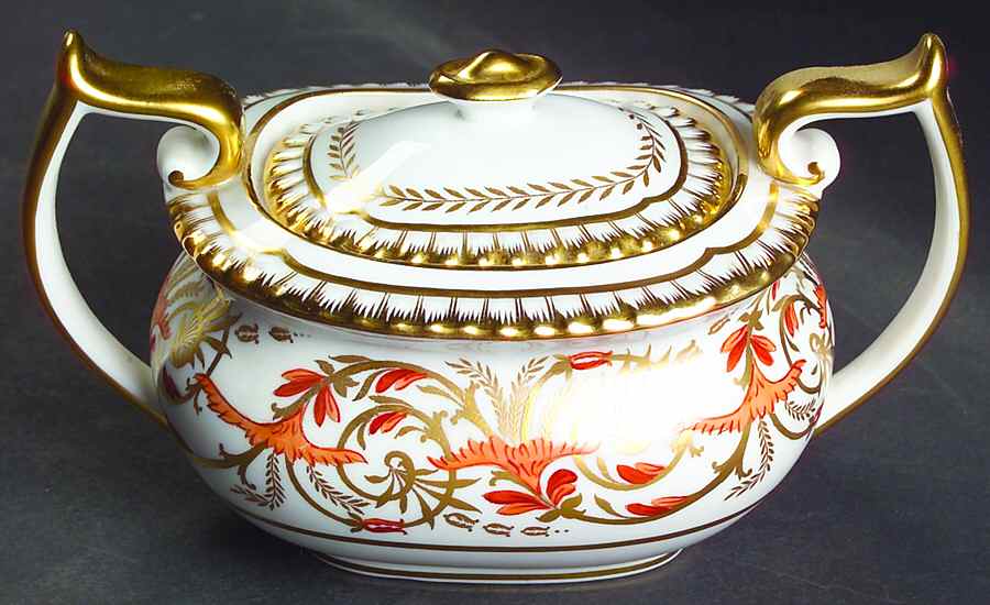Regency Orange and Gold Sugar Bowl & Lid by Spode-1