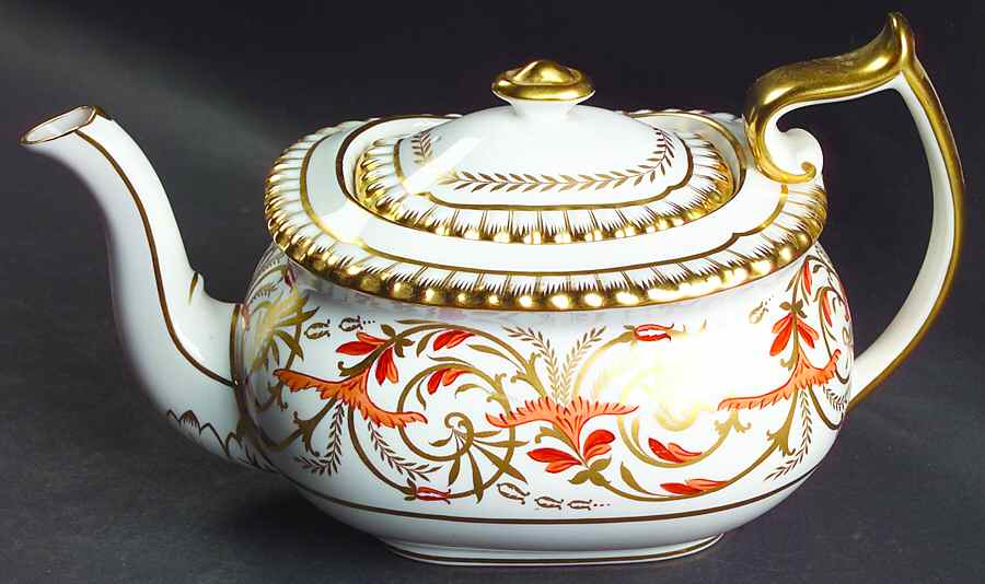 Regency Orange and Gold Teapot & Lid by Spode-1