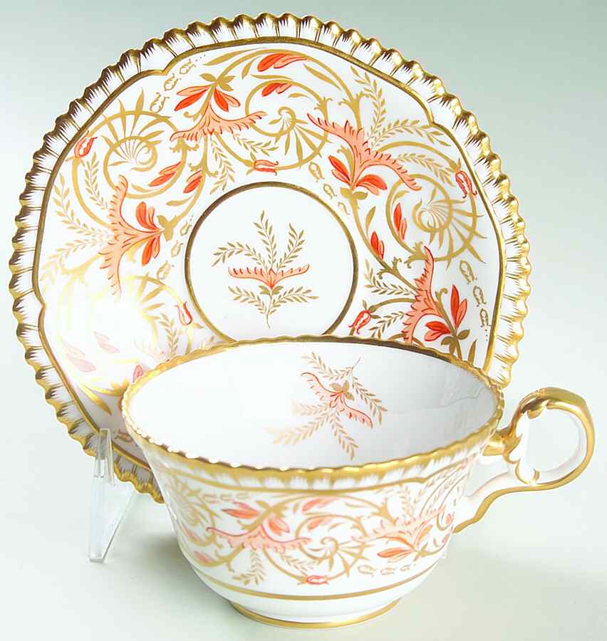 Regency Orange and Gold Flat Cup & Saucer Set by Spode-1
