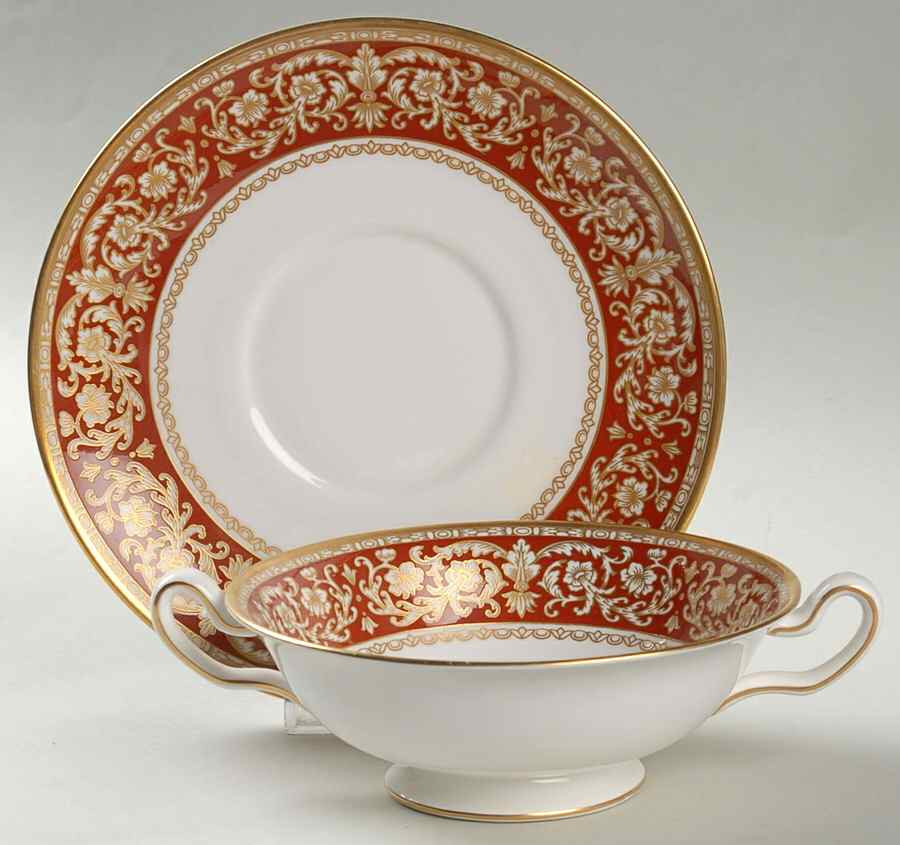 Renaissance Red Footed Cream Soup Bowl & Saucer Set by Spode-1