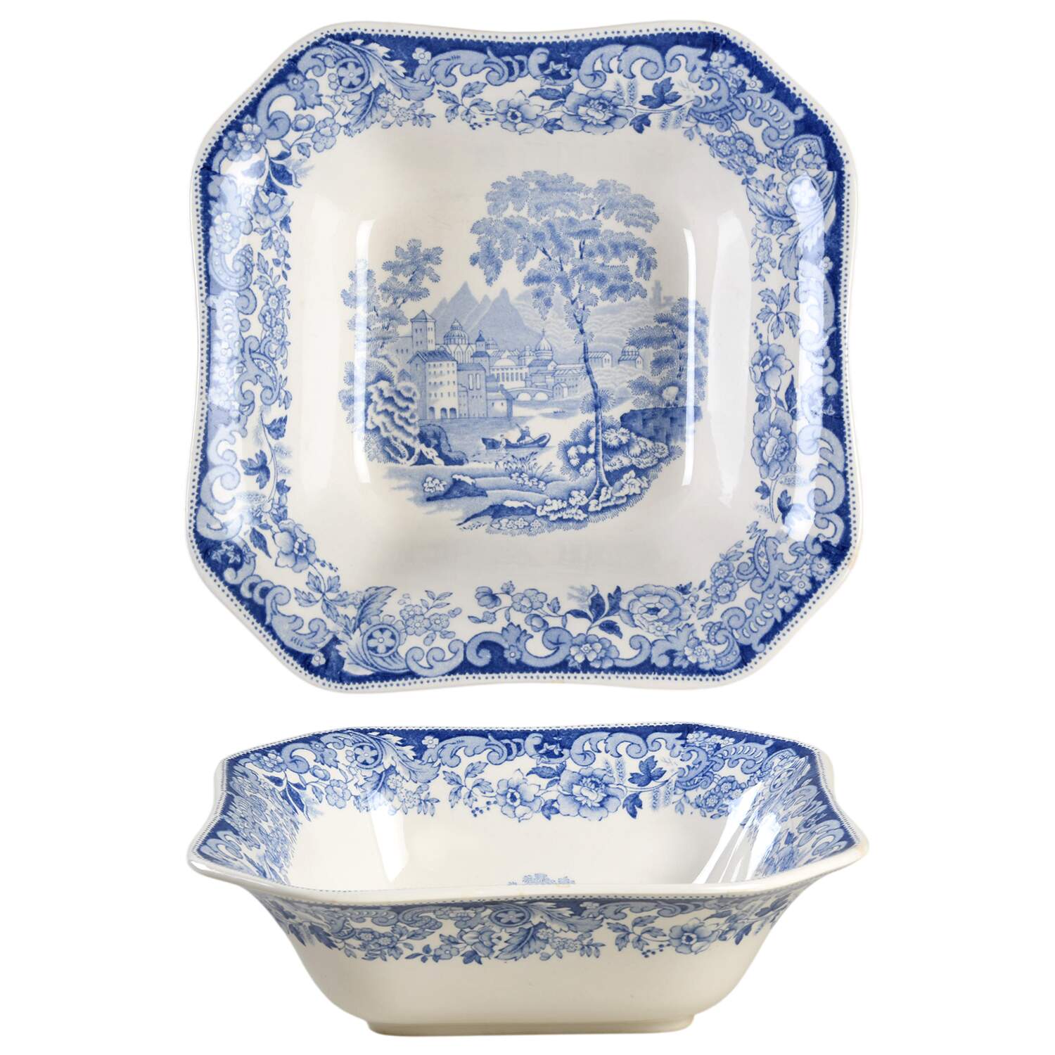 Rhine Blue (Scalloped) 8" Square Vegetable Bowl by Spode-1