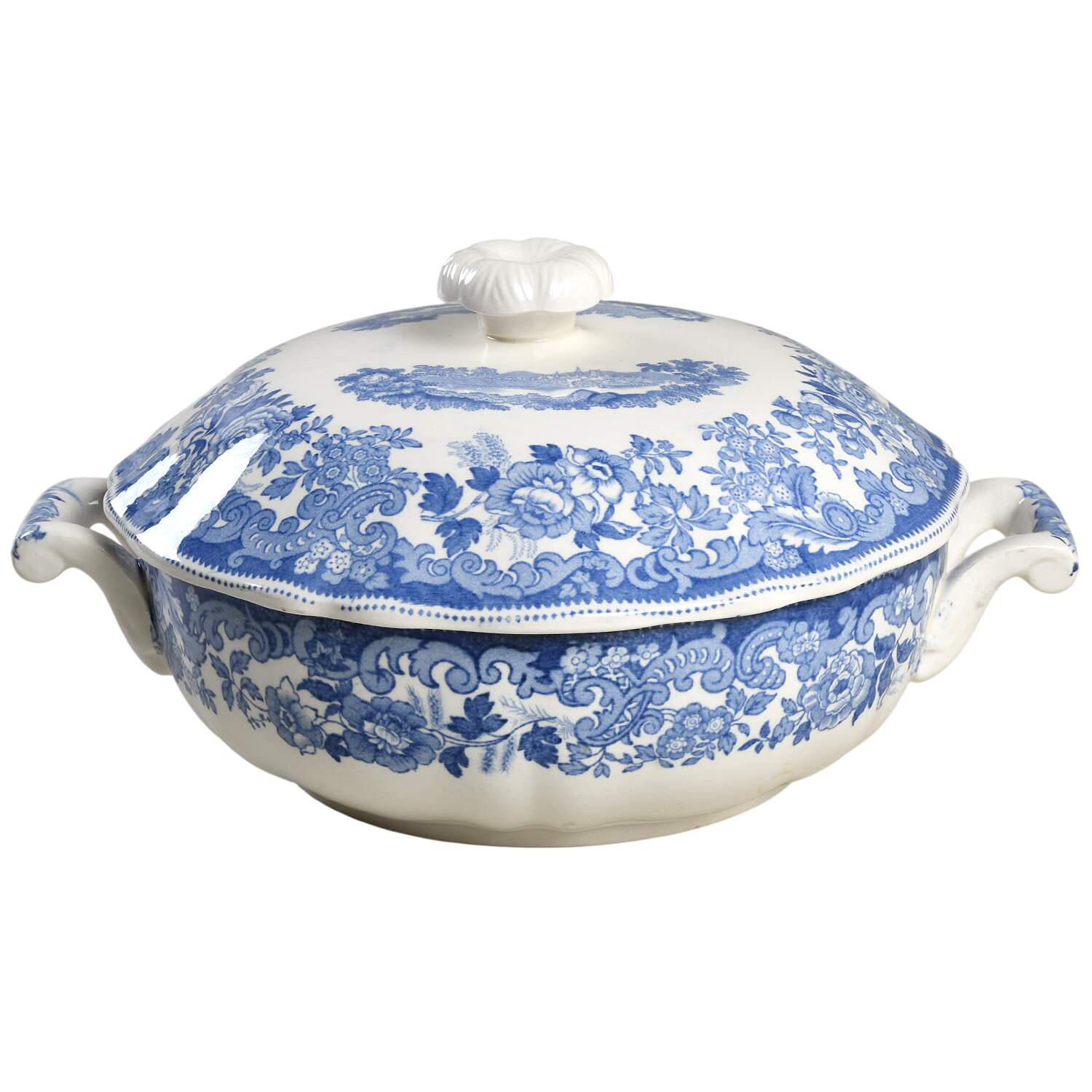 Rhine Blue (Scalloped) Round Covered Vegetable by Spode-1