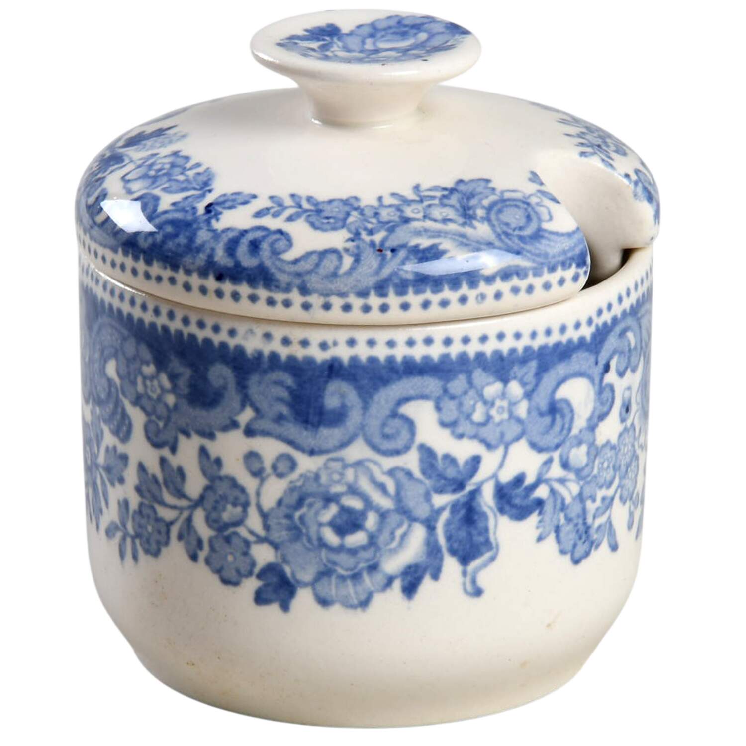 Rhine Blue (Scalloped) Mustard Jar & Lid by Spode-1