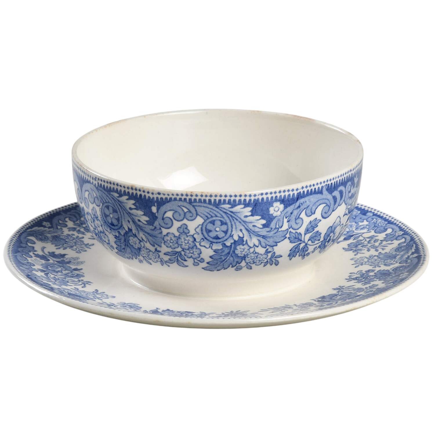 Rhine Blue (Scalloped) Mayonnaise with Attached Underplate, No Lid by Spode-1