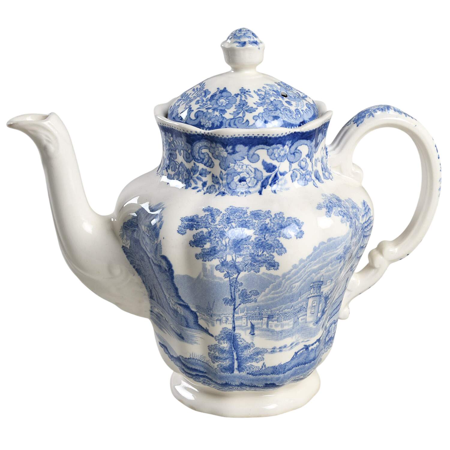 Rhine Blue (Scalloped) Coffee Pot & Lid by Spode-1