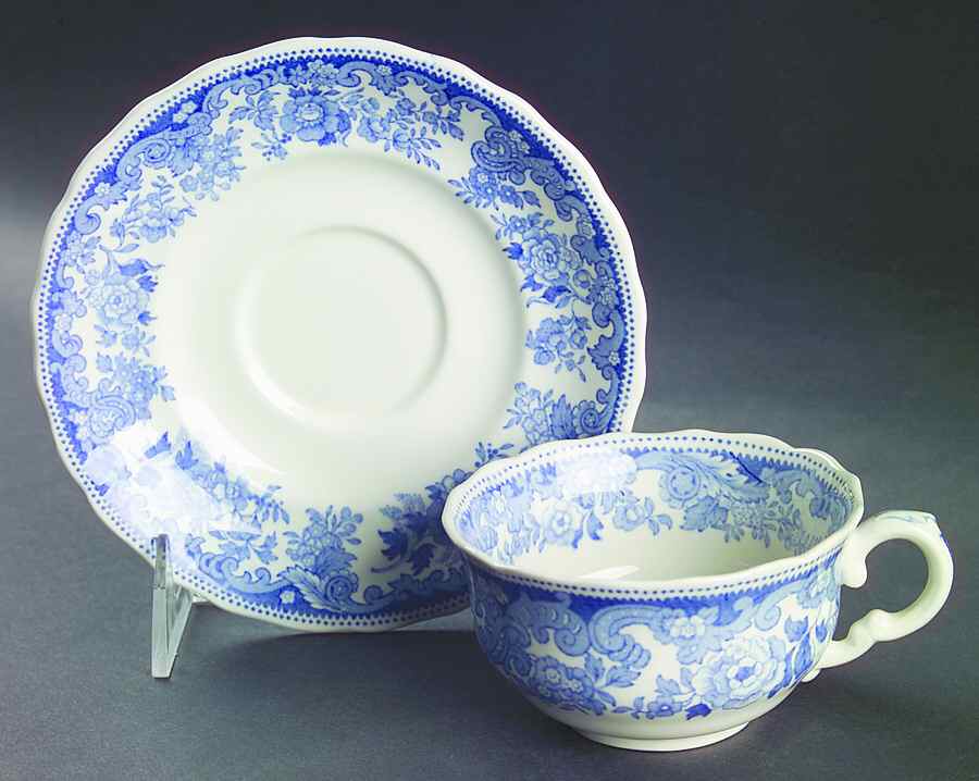 Rhine Blue (Scalloped) Footed Cup & Saucer Set by Spode-1