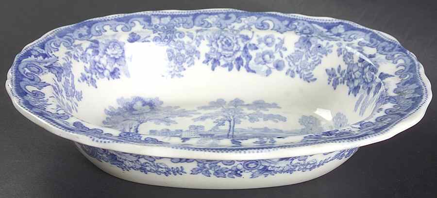 Rhine Blue (Scalloped) 8" Oval Vegetable Bowl by Spode-1