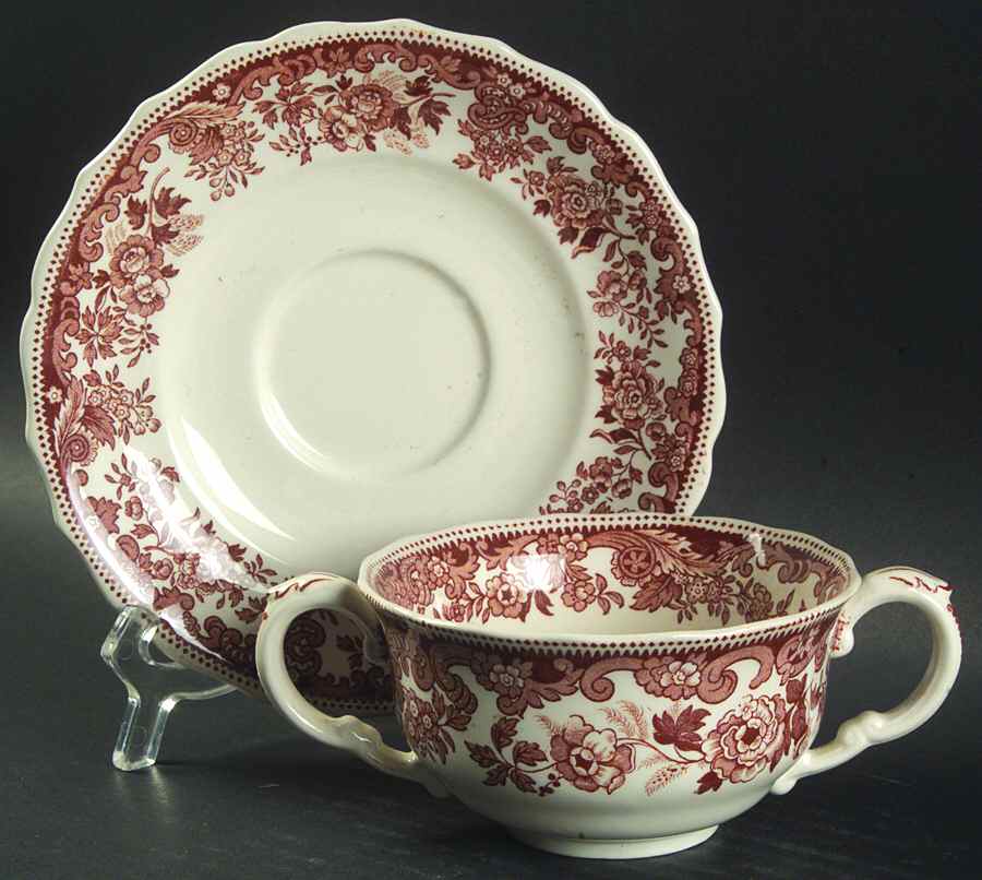 Rhine Brown Flat Cream Soup Bowl & Saucer Set by Spode-1