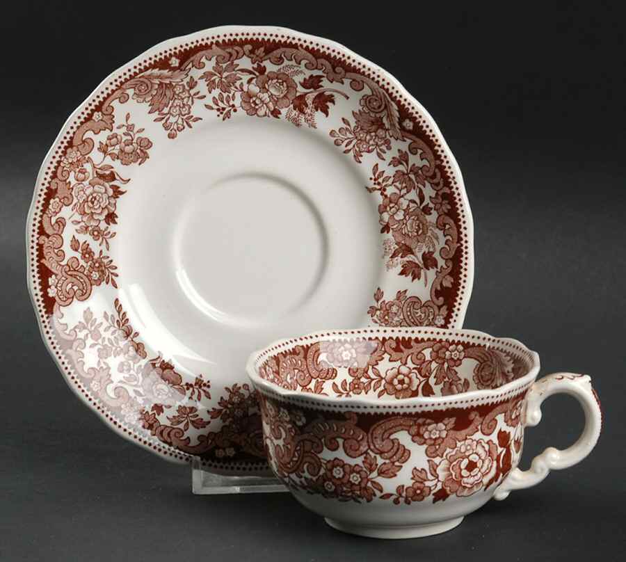 Rhine Brown Flat Cup & Saucer Set by Spode-1