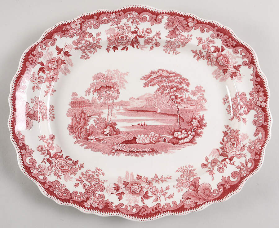 Rhine Pink 15" Oval Serving Platter by Spode-1