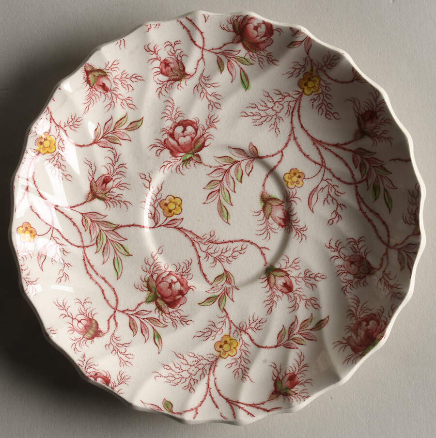 Rosebud Chintz (2-8401, Pink Vine) Saucer for Footed Cup by Spode-1
