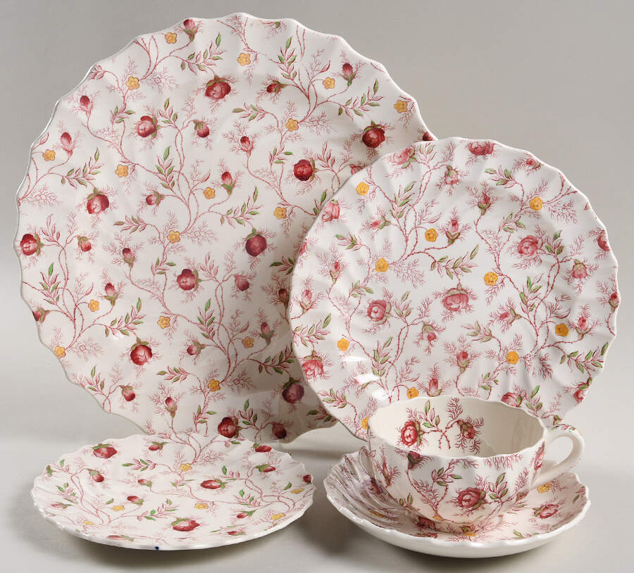 Rosebud Chintz (2-8401, Pink Vine) 40 Piece Estate Set by Spode-1