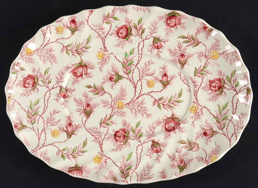 Rosebud Chintz (2-8401, Pink Vine) Underplate for Gravy Boat by Spode-1