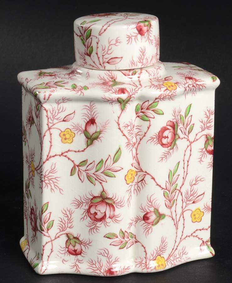 Rosebud Chintz (2-8401, Pink Vine) Tea Caddy & Lid by Spode-1