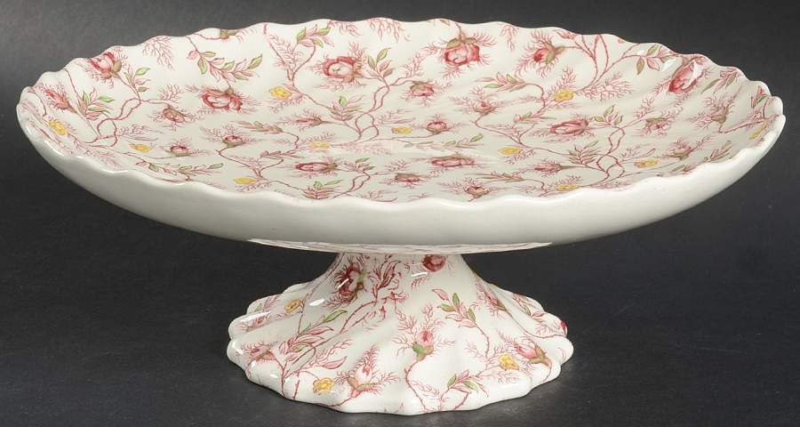 Rosebud Chintz (2-8401, Pink Vine) 9" Diameter Pedestal Cake Stand by Spode-1
