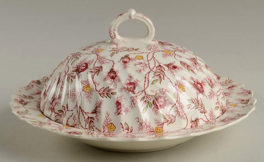 Rosebud Chintz (2-8401, Pink Vine) Muffin Dish & Lid by Spode-1