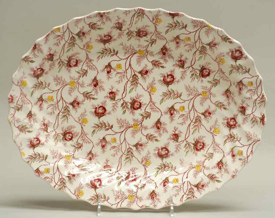 Rosebud Chintz (2-8401, Pink Vine) 13" Oval Serving Platter by Spode-1