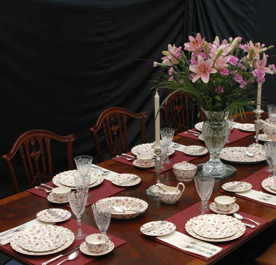 Rosebud Chintz (2-8401, Pink Vine) 46 Piece Estate Set by Spode-1