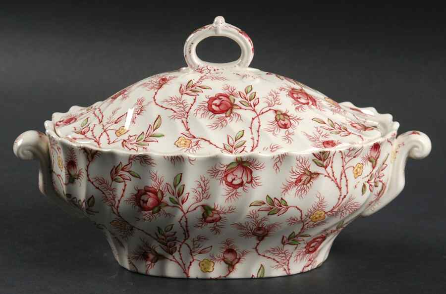 Rosebud Chintz (2-8401, Pink Vine) Gravy Boat & Lid by Spode-1