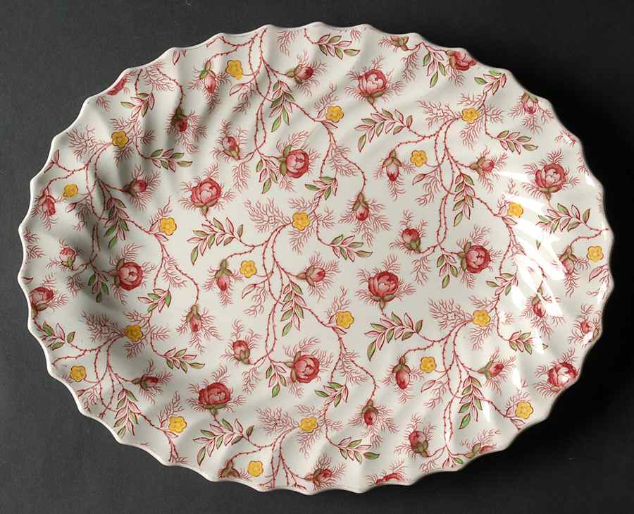 Rosebud Chintz (2-8401, Pink Vine) 11" Oval Serving Platter by Spode-1