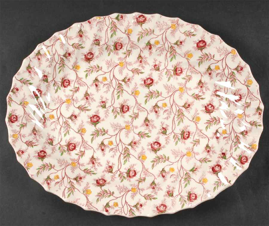 Rosebud Chintz (2-8401, Pink Vine) 14" Oval Serving Platter by Spode-1