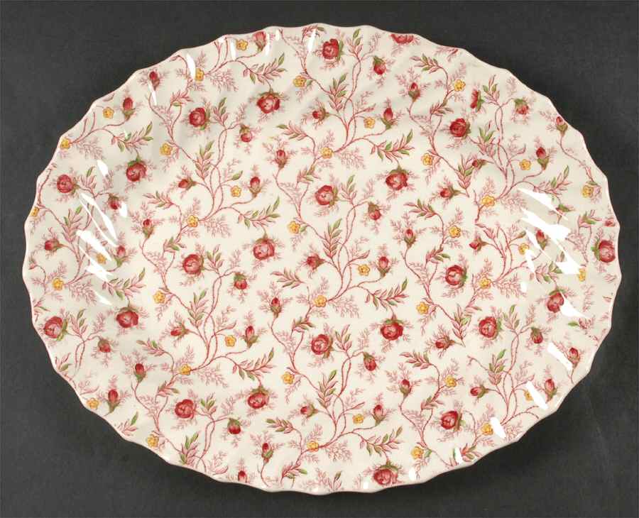 Rosebud Chintz (2-8401, Pink Vine) 15" Oval Serving Platter by Spode-1