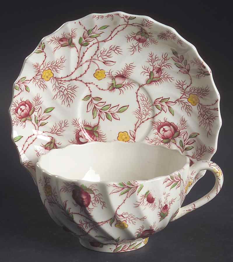 Rosebud Chintz (2-8401, Pink Vine) Footed Cup & Saucer Set by Spode-1