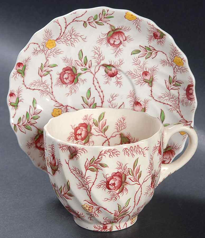 Rosebud Chintz (2-8401, Pink Vine) Footed Cup & Saucer Set by Spode-1