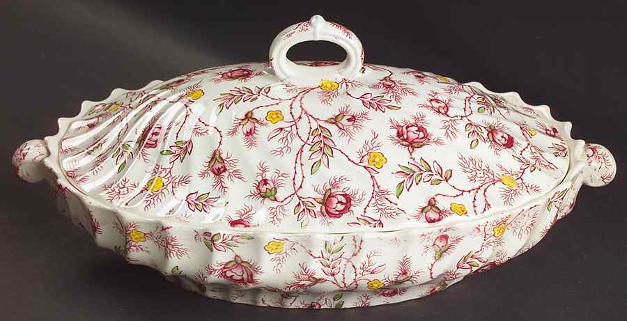 Rosebud Chintz (2-8401, Pink Vine) Oval Covered Vegetable by Spode-1