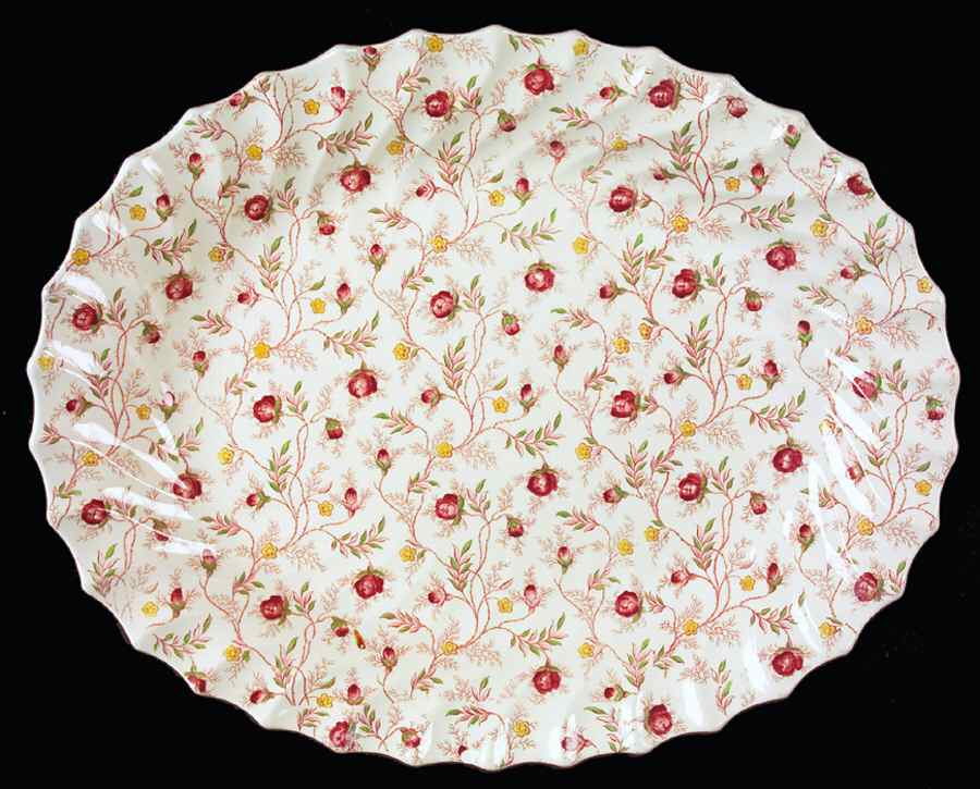 Rosebud Chintz (2-8401, Pink Vine) 16" Oval Serving Platter by Spode-1