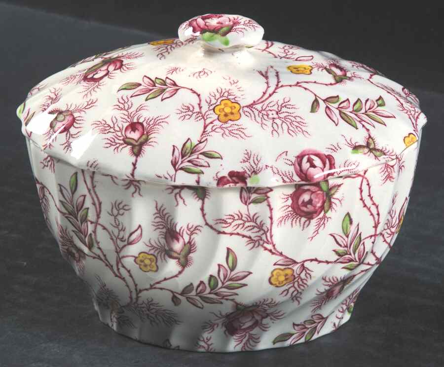Rosebud Chintz (2-8401, Pink Vine) Small Sugar Bowl & Lid by Spode-1