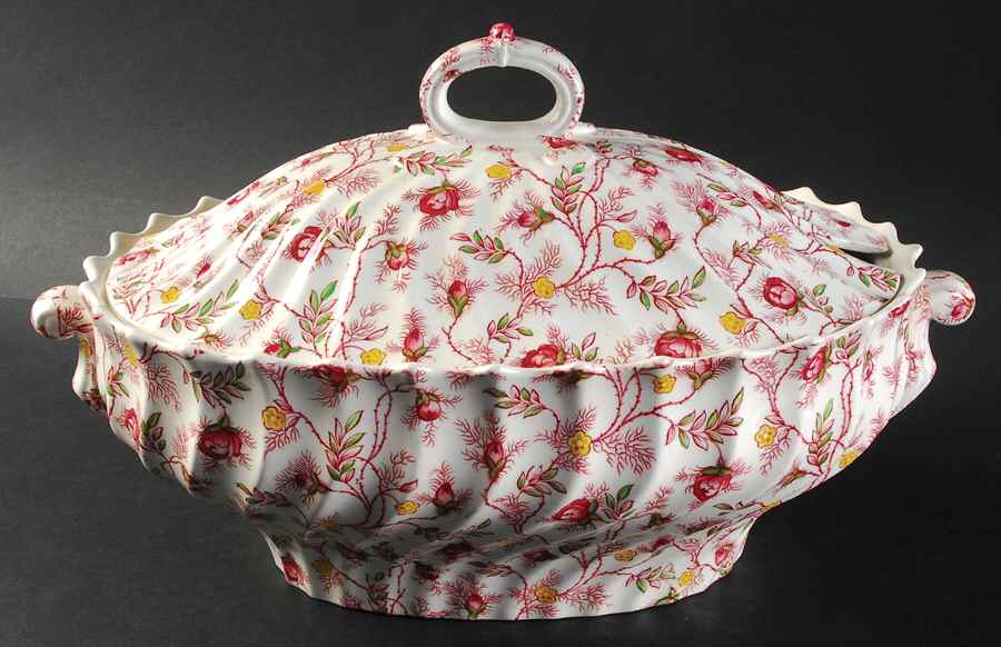 Rosebud Chintz (2-8401, Pink Vine) Oval Tureen & Lid by Spode-1