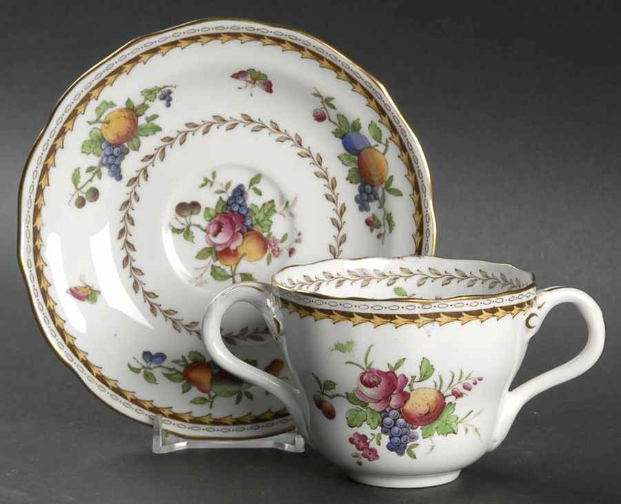 Rockingham (White Or Cream Body, Gold) Flat Bouillon Cup & Saucer by Spode-1