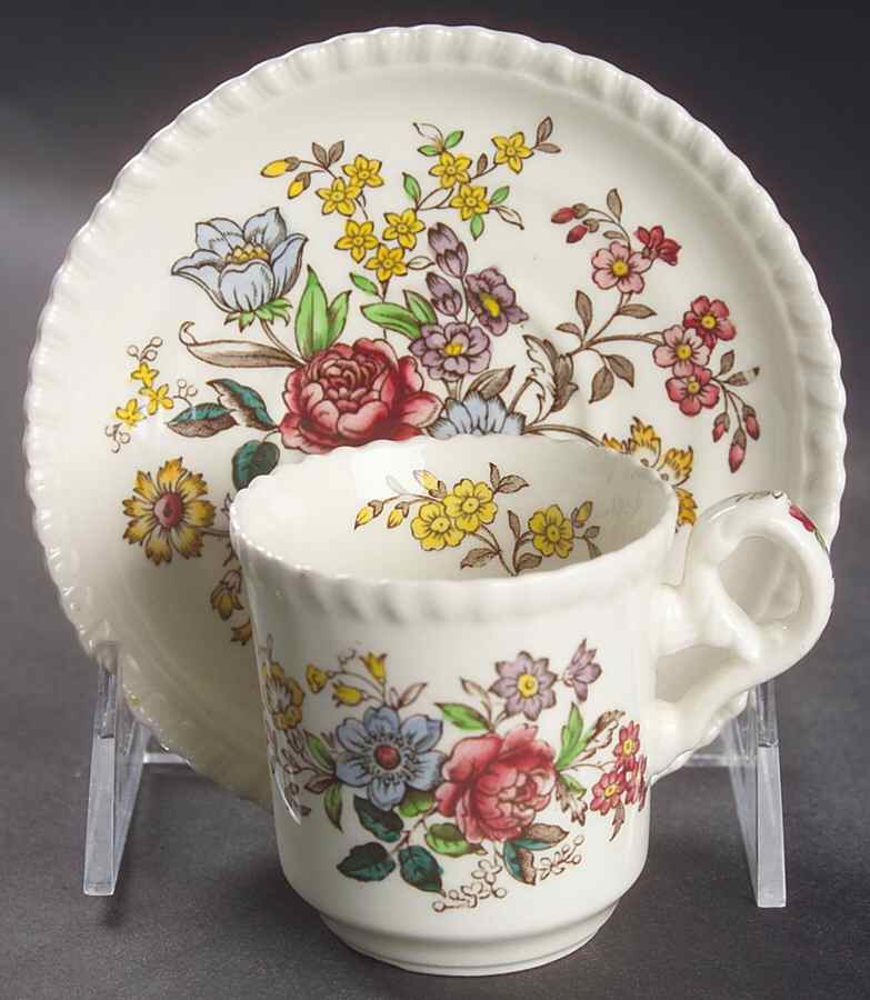 Romney (Gadroon Shape) Flat Demitasse Cup & Saucer Set by Spode-1